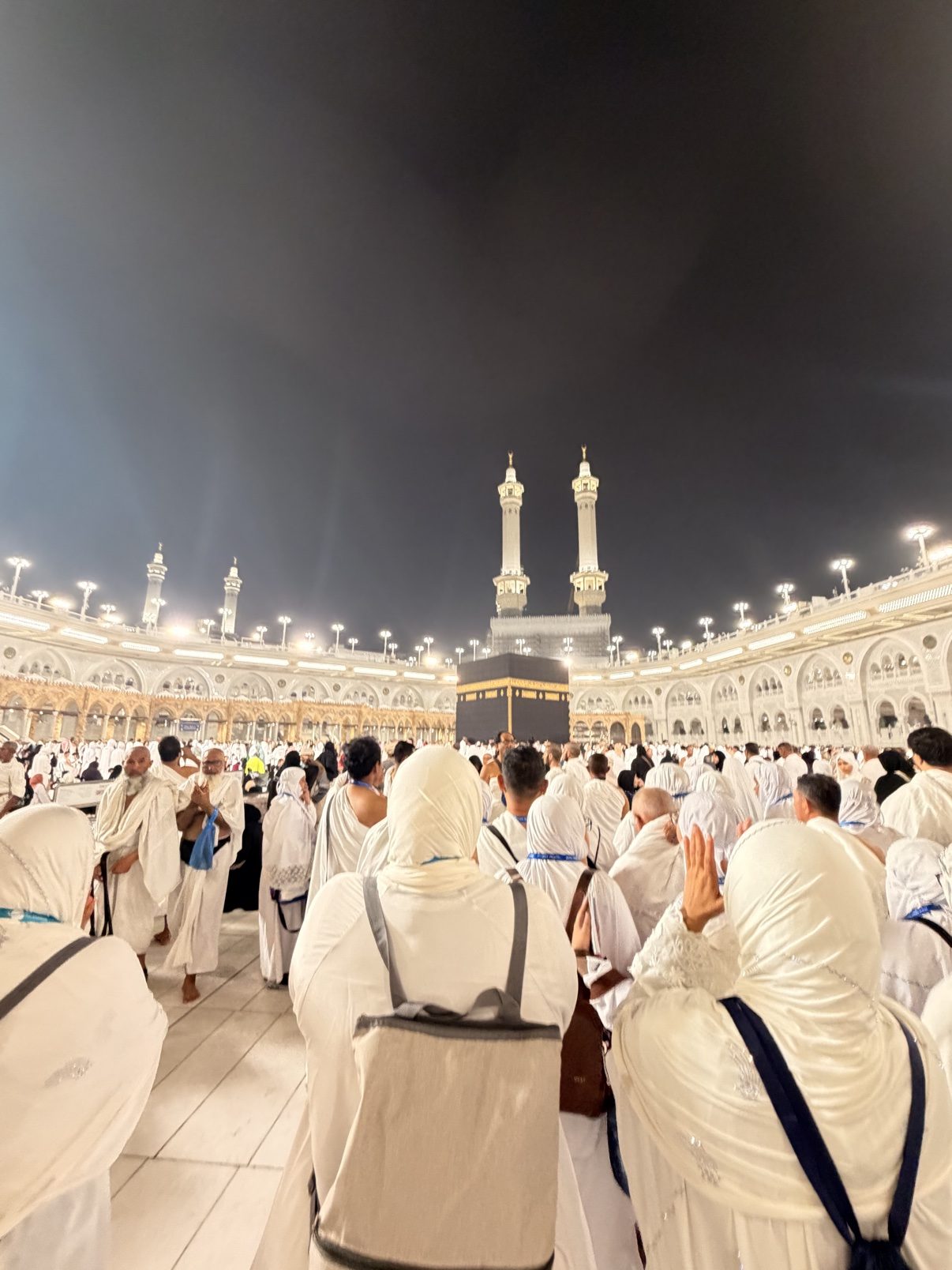 The courtyard of the Prophet's Mosque at night